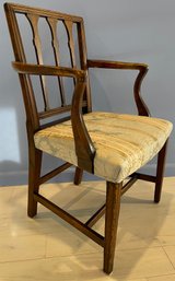 Antique English Country Mahogany Armchair With Upholstered Seat