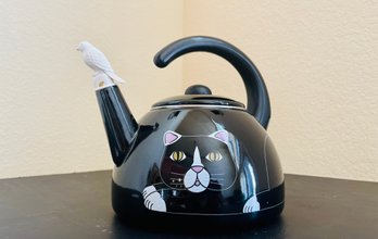 Enameled Cat Design Black Tea Pot