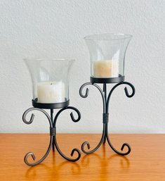 Metal And Glass Candle Holders With Candles