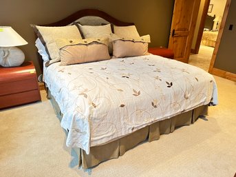 Hardwood And Upholstered King Bed Frame W/matress Linens Included