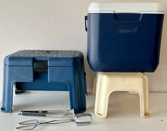 Coleman Cooler W/ Rubbermaid Tool Box/stool, Step Stool & More