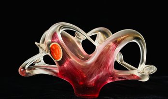 Vintage Lavorazione Arte Murano Red Glass Swan Candy Dish/Jewelry Dish, Made In Italy