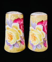 Pair Of Hand Painted Porcelain Salt And Pepper Shakers