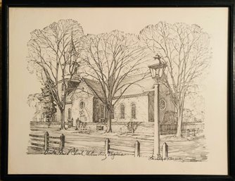 Charles H. Overly Signed 'Bruton Parish Church, Williamsburg, Virginia' Sketch In Frame