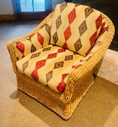 Wicker Chair With Ikat Pattern Print