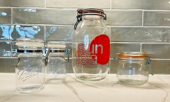 4 Glass Storage Jars Including Large Sun Tea