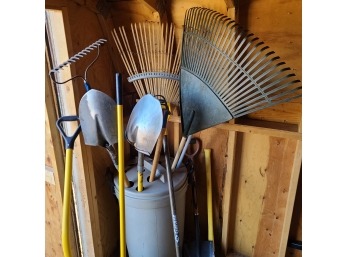 Large Collection Of Outdoor Tools Including Shovels, Rakes, & More