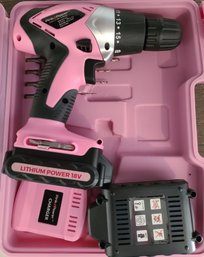 Pink Power Cordless Drill & Driver With Two 18v  Lithium Battery Chargers