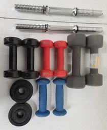 Pairs Of Dumbbells In Various Weights & Two Metal Bars Including Bag