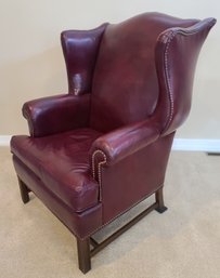 Ethan Allen Burgundy Leather Armchair & Matching Ottoman