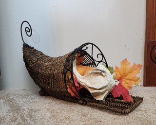 Pair Of Cornucopias With Autumn Decor