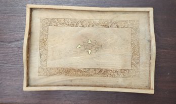 Wooden Serving Tray With Carved Floral Design