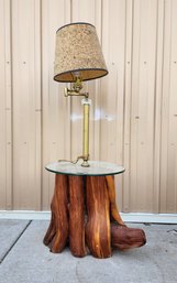 Solid Wood Standing Floor Lamp With Glass Table