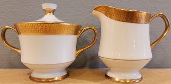 Sango Gold Accented Cream And Sugar Set Incl. Quilted Storage Case