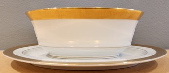 Sango Gold Accented Serving Bowl And Platter Incl. Quiled Storage Case