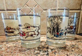 4 Currier And Ives Vintage Arby's Collector Series Tumblers