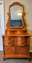 Beautiful Mahogany Victorian Sampler Double Door Dresser With Spindle Mirror By Lexington