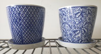 2 Blue Ceramic Planter Jars
