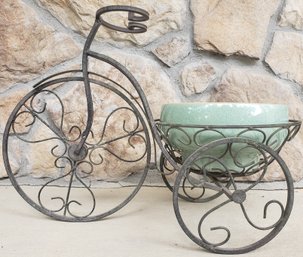 Metal Bicycle Planter Holder With Green Pot