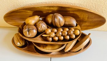 Vintage Decorative Wooden Bowls And Fruit