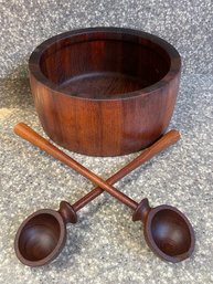 Nissen Denmark Teak Spoons And Salad Bowl