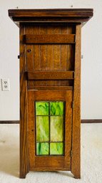 Arts And Crafts Oak Smoking Stained Glass Cabinet