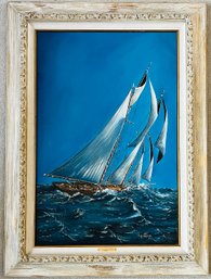 Original Signed By Artist Sailboat Oil Canvas