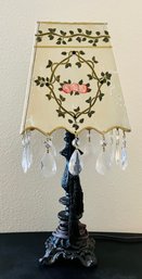 Rose Pattern Parlor Lamp With Beaded Shade
