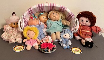 Babies In A Basket Incl. 3 Vintage (collectible) Cabbage Patch Dolls And 1 Troll Doll