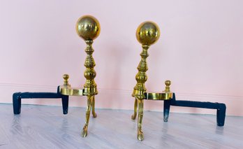 Antique Rostand Brass Fireplace Andirons