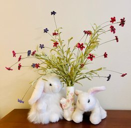 Springtime White Bunny Stuffed Toys And Vase