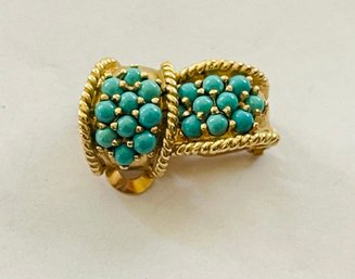 14 Kt Yellow Gold Clip On Earrings With Turquoise Like Stones- 8.0 Grams