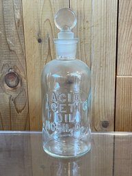 Antique Embossed Acid Acetic Apothecary Glass Bottle