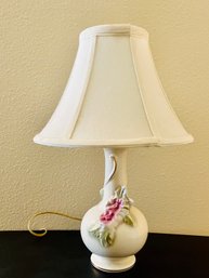 Beautiful Porcelain Rose Lamp With White Pillar Shade
