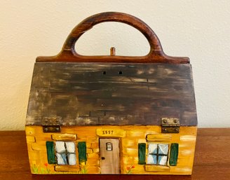 Vintage Cottagecore Handpainted Wooden Folk Art House Box