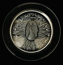 Vintage Marie Claude Lalique Crystal Collector Plate, Paon Peacock 1970, France