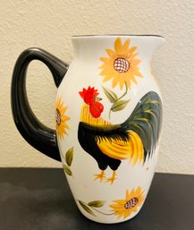 Hand Painted Casa Vero Sunflower Rooster Pitcher