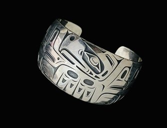 Pacific Northwest Artist Barry Herem Signed Raven Sterling Silver Cuff Bracelet