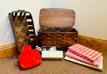Vintage Picnic Basket With Accessories