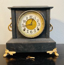 Antique 1800's Black And Gold Mantel Clock By Gilbert Clock Company