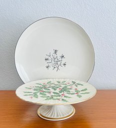 Lenox China Serving Platter And Holly Cake Stand
