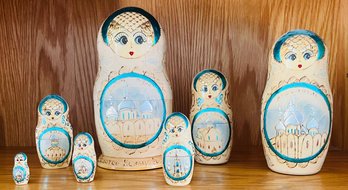 Full Set Of Russian Nesting Dolls W/ Onion Dome Temples