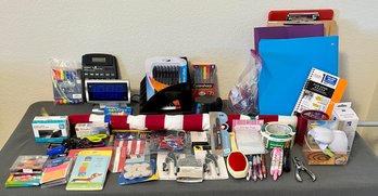 A Large Lot Of Office Supplies Incl. Flag, Pens, Clip Boards, Copy Paper And Much More