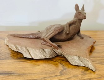 Natural Wood Carved Kangaroo Desk Statue