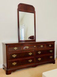 Drexel Solid Mahogany Vanity Style Triple Dresser With Beveled Mirror, Dovetail Drawers And High Gloss Finish