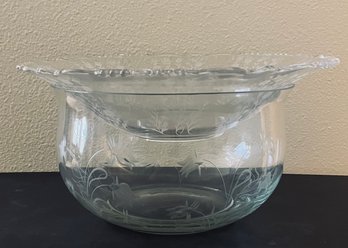 Pair Of Etched Glass Large Bowls