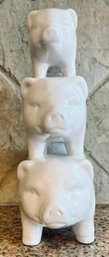 White Ceramic Stacked Piglet Figurine