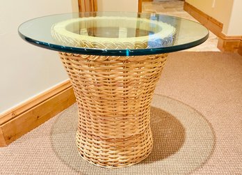 Wicker Side Table With Round Glass Top