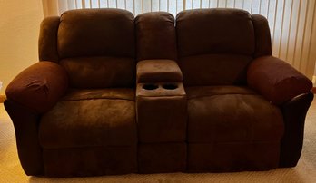 Brown Microfiber Reclining Loveseat W/center Console For Drinks