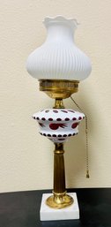 Vintage Milk Cut Clear Cased Cranberry Bohemian Table Lamp